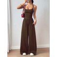 thumbnail image 6 of Women'S Summer Jumpsuit Spaghetti Strap One-Piece Outfit Wide Leg Baggy Pants Romper Coffee Brown XS, 6 of 8