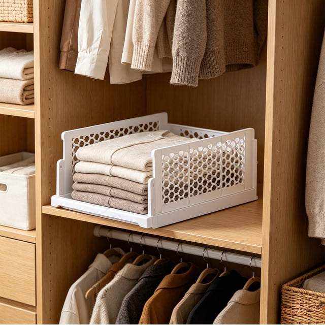 ZZkhGO Pull Out Cabinet Storage Shelf, Stackable Organizer Rack Saving Space, Countertop Shelf with Durable Plastic for Home Office Desk Wardrobe Shoe Cabinet, White
