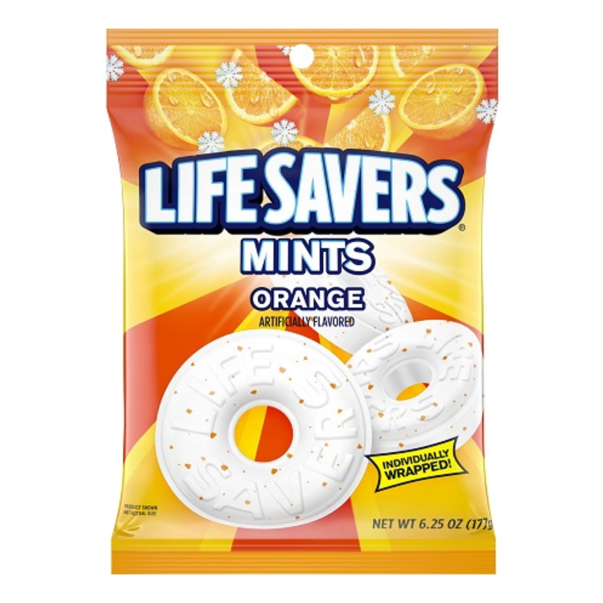 LIFE SAVERS ORANGE MINT Bag 6.25 Ounce Fresh Individually Wrapped (Pack of 12 BOXED CASE) Great For Convenience Stores Retailers Or Just Stock Up.