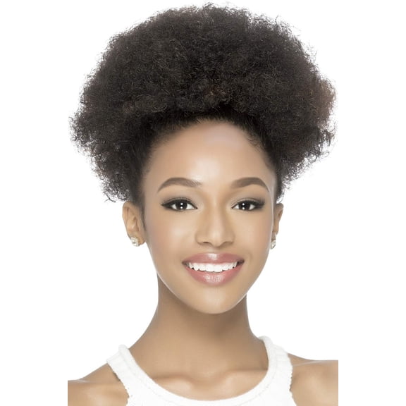 Puffy Pocket Bun Ponytail Color 1B - Vivica Fox Wigs 11" Afro Curl Synthetic Hair Extension Drawstring Combs Honeycomb Base Bundle MaxWigs Hairloss Booklet