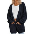 thumbnail image 2 of Womens Oversized Cardigan Soft Knit Cardigan Sweater with Pockets Navy Blue L, 2 of 6