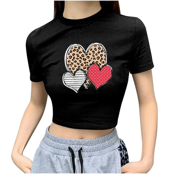 Moda mujer casual manga corta impresa cuello redondo blusa delgada camiseta damas tops cortos Pompotops hkajfhjk460485