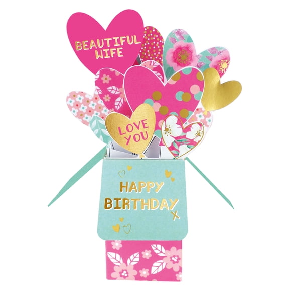 Clever Cube Pop Up Card - Wife Birthday- Hearts