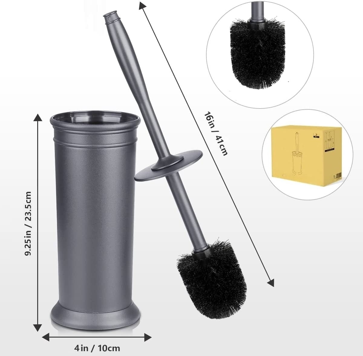 Toilet Brush and Holder 2 Pack, Toilet Bowl Brush with Extra Long Handle, Toilet Scrubber and Covered Holder, Toilet Brushes for Bathroom-Space Saving, Covered Brush, Durable, Deep Cleaning