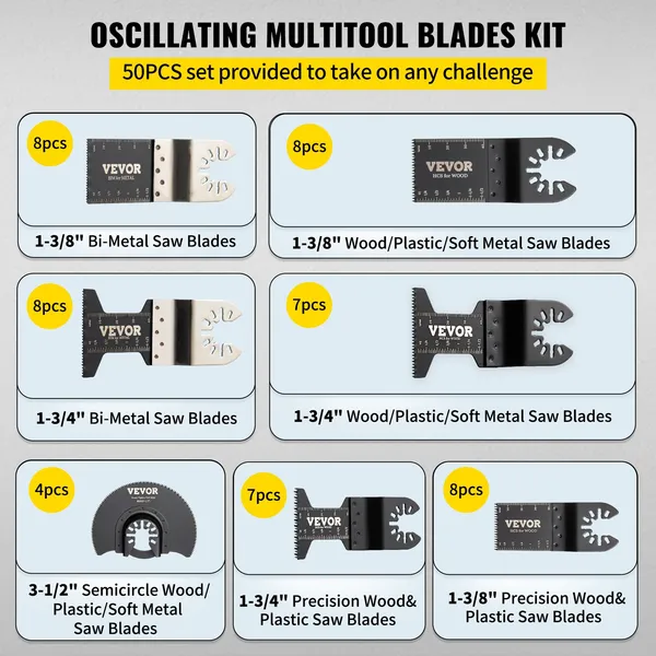 50 PCS Oscillating Saw Blades Set-Quick Release Multitool Blades for Wood,Plastic,Metal,Nails,and Bolts-Compatible with Dewalt,Dremel,Fein,Worx,Bosch,Makita,Milwaukee