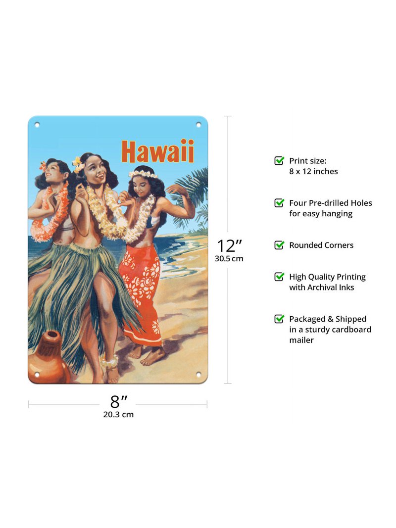 Hawaiian Hula Dancers on the Beach - Vintage Advertising Poster c