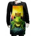 thumbnail image 1 of Animal Kids Apron, Frog Prince with Golden Yellow Crown on Rocks Fairytale Soul Mates Illustration, Boys Girls Apron Bib with Adjustable Ties for Cooking Baking Painting, Green Yellow, by Ambesonne, 1 of 2
