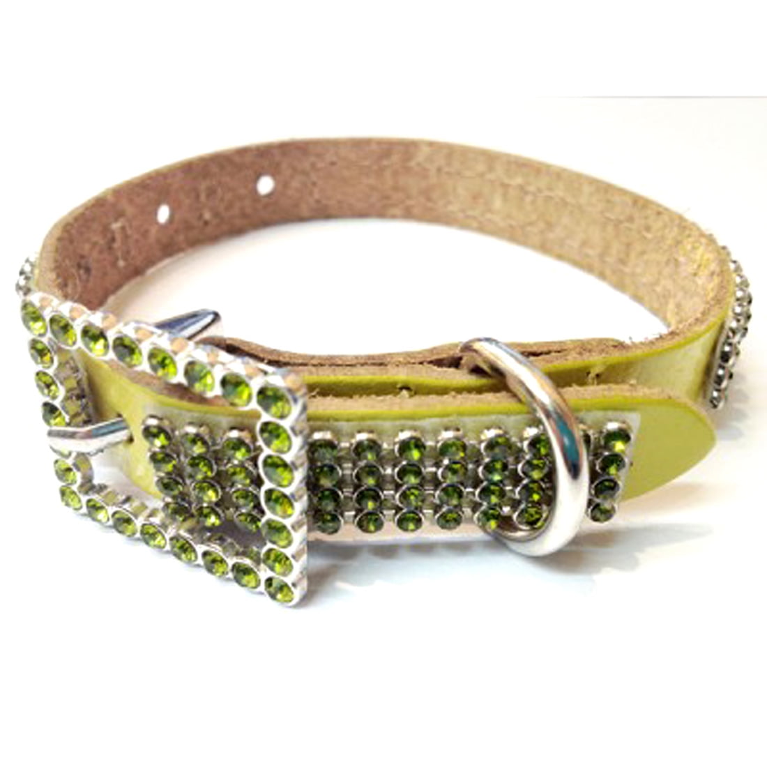Olive Green Leather Dog Collar with 4 Rows of High Quality Green