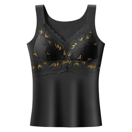 Flash Deals Bra Thermal Underwear For Women High Stretch Fleece Lined Tops With Bra Padded Warm Tank Tops Clearance
