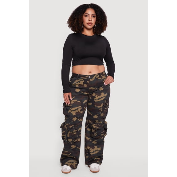Women's Plus Size Camouflage Print Wide Leg Cargo Pants