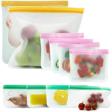 Reusable Food Storage Bags 8 Pack Stand Up BPA FREE Leakproof Freezer
