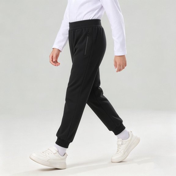 Mifsaly Kids Boys Joggers Elastic Waist School Uniform Pants Comfortable Casual Running Track Bottoms with Zipper Pockets Black,11-12Years