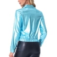 thumbnail image 3 of CHAQUETA METÁLICA LIGERA CON CREMALLERA DE MANGA LARGA BRILLANTE Y HOLOGRÁFICA PARA MUJERES INSPIRE CHIC EN AZUL ACUÁTICO CLARO, 3 of 6