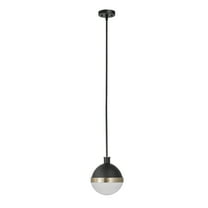 Globe Electric Bari 1-Light Matte Black Pendant with Half Opal Glass Shade and Brass Accents