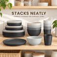 thumbnail image 6 of Homienly Dishware Set, 38-Piece Wheat Straw Dinnerware Set for 8, Plastic Plates Bowls & Cups, Stackable Microwave Safe Dishware, Plates and Bowls Set, Black Grey, 6 of 8
