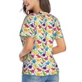 thumbnail image 3 of Vsdgher Colorful Dinosaurs Women Shirts V Neck Short Sleeve Tops T-Shirt Basic Tees, S to 3XLMedium, 3 of 5