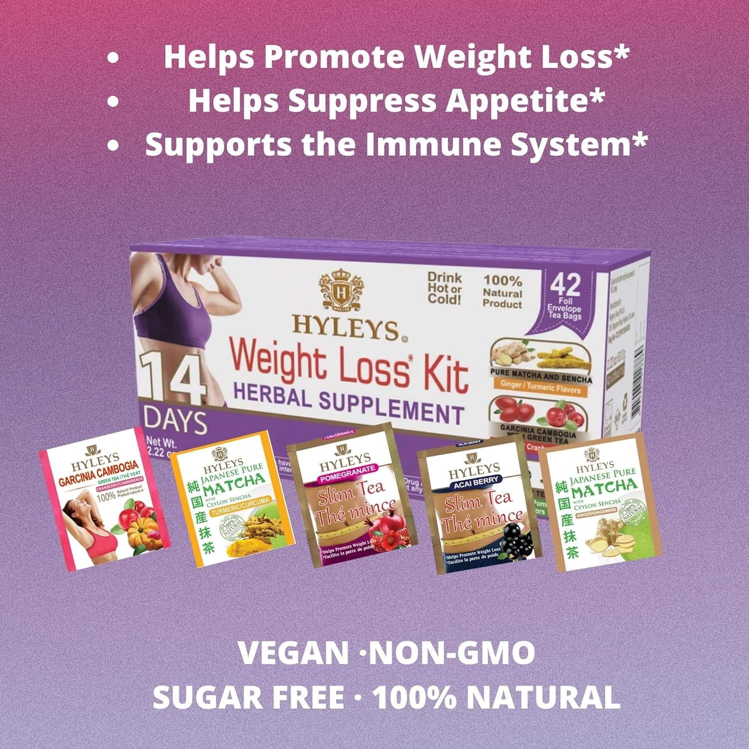 Hyleys 14 Day Weight Loss Tea – 42 Tea Bags – Garcinia Cambogia, Matcha, Green Tea & Senna with Natural Flavors (12 Pack)