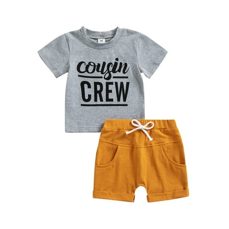 

Amuver Baby Boys Short Set Short Sleeve Letters Print T-shirt with Elastic Waist Shorts Summer Outfit