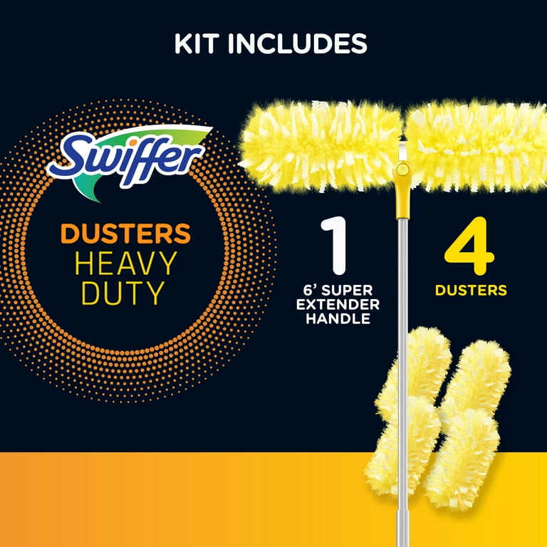 Swiffer Dusters Heavy Duty Super Extendable Handle Dusting Kit (1 6Ft.  Handle, 4 Dusters) 