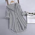 thumbnail image 2 of Blusa informal de talla grande para mujer, blusa tipo túnica para mujer, elegante, a rayas, manga larga, cuello vuelto, botones, holgada, 2 of 3