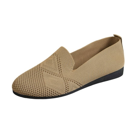 OJSFQUFP Womens Running Shoes Ladies Fashion Solid Color Breathable Mesh Round Toe Flat Sole Casual Shoes Work Flats Office Shoes Womens Dress Shoes Comfortable Brown 41