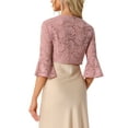 thumbnail image 3 of INSPIRE CHIC Floral Lace Cardigan for Women's Bell Sleeves Open Front Elegant Cropped Shrug Tops XS Dark Pink, 3 of 5