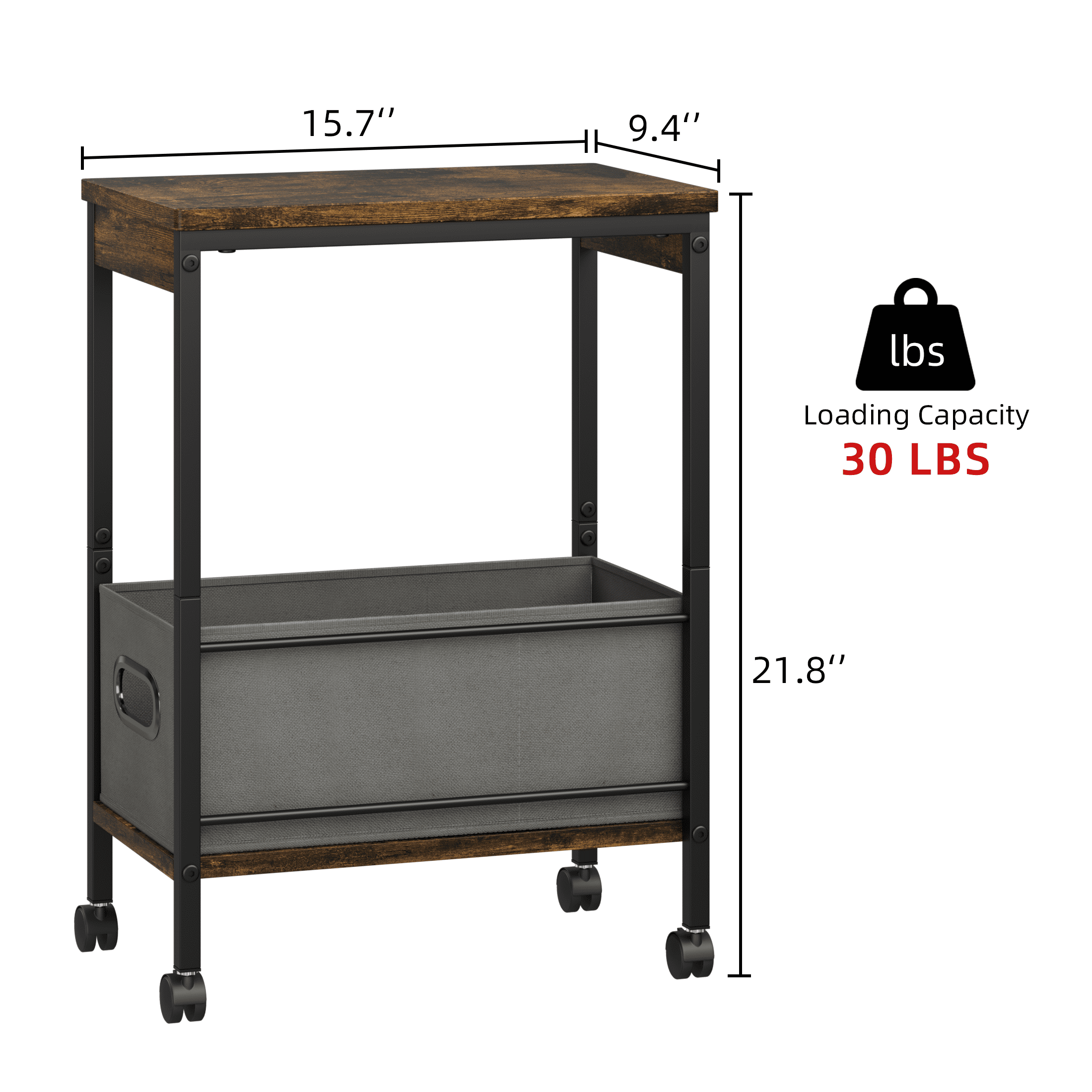 Narrow End Table Living Room with Wheel, Side Table with Fabric Drawer, Slim Nightstand for Bedroom, Small Spaces