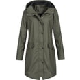 thumbnail image 4 of Dezsed Women's Long Raincoat Clearance Women Solid Rain Jacket Outdoor Plus Size Hooded Raincoat Windproof ArmyGreen XXL, 4 of 4