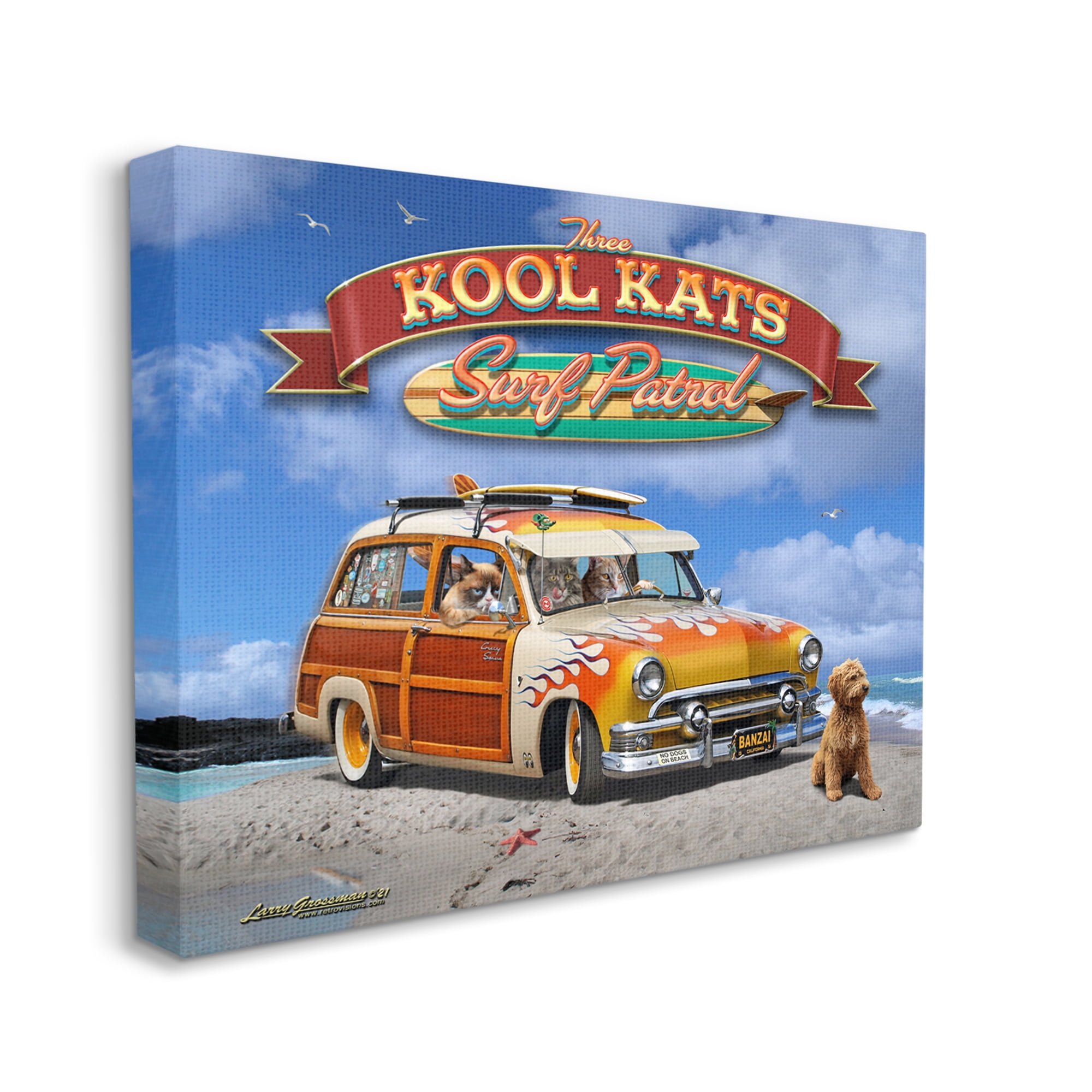 Stupell Industries Kool Kats Beach Transportation Painting Gallery Wrapped Canvas Art Print Wall Art, 30 x 24