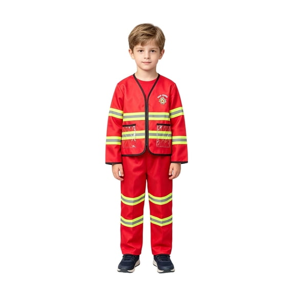 LIIPEE Boys Fireman Costumes Firefighter Tops Pants With Accessories Set Career Dress Up Clothes 5-10 Years