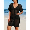 thumbnail image 3 of charmo essentials Short Sleeve Beach cover-ups for Womens Side Split Botton One Piece Swimwear, 3 of 6