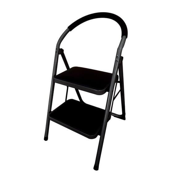 Escalera De Acero Tubular Plegable Con 2 Niveles Negra Namaro Design
