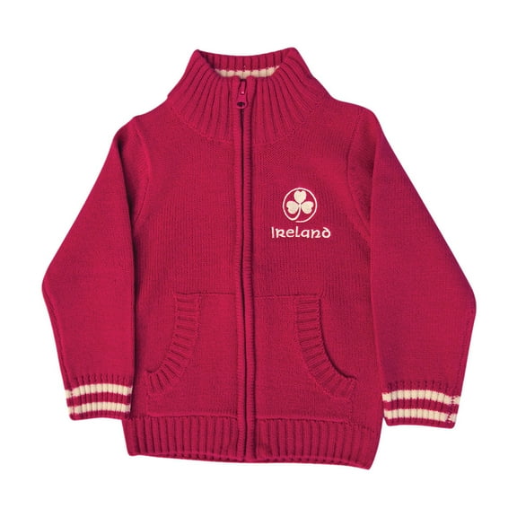 Traditional Craft Ltd. Girl' Boy's Red 100% Acrylic Knit Ireland Full Zip Kids Jacket