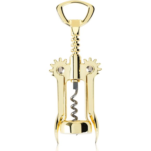 Viski Winged Corkscrew Wine Bottle Opener, Gold Plated Finish, Non-Stick Coated Worm, 9.25"
