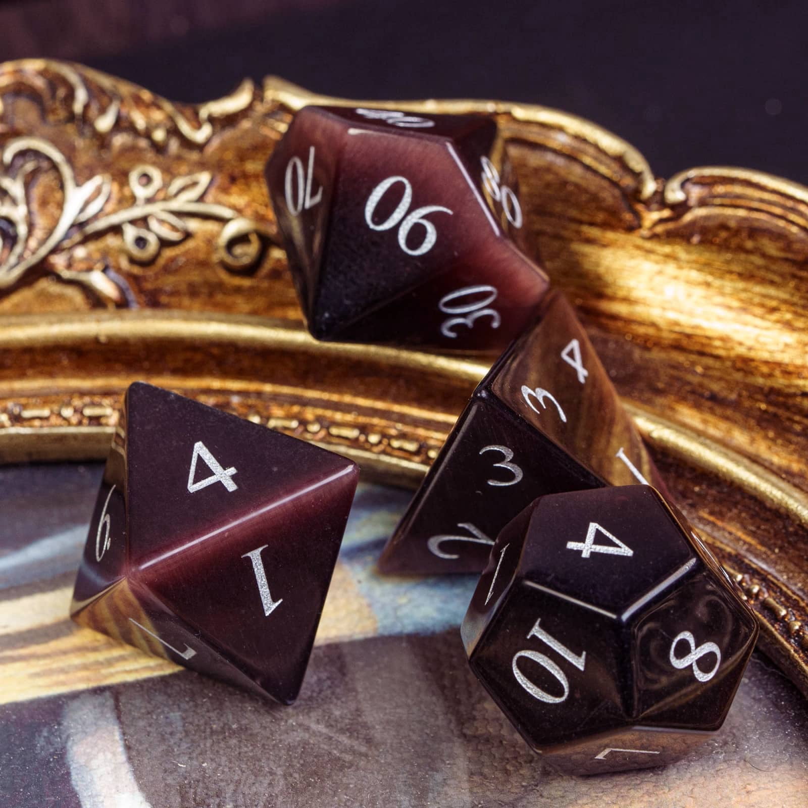 Cusdie Set of 7 Handmade Stone Dice, 16mm Polyhedral Stone D&D Dice Set with Leather Box, DND Dices for Collection
