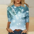 thumbnail image 2 of Christmas Plus Size Shirts for Women 3/4 Length Sleeve Holiday Tops Crew Neck Graphic Printed Festive Tees Outfits (XL, Green 01), 2 of 5