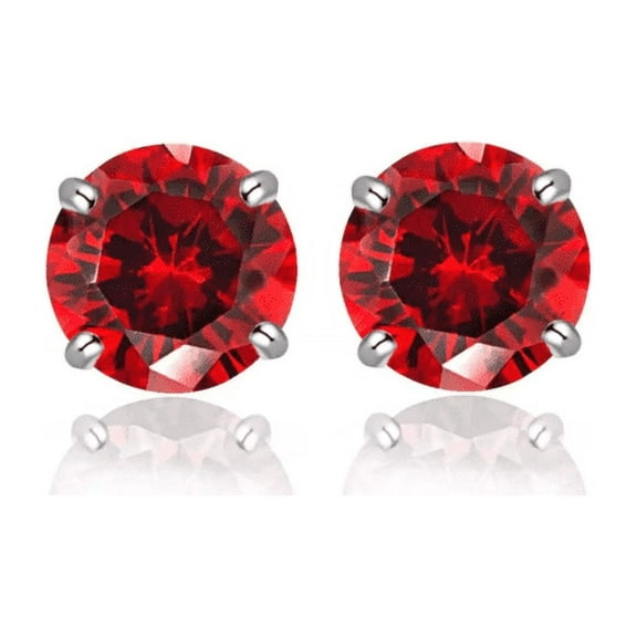 2.00 CTTW .925 Sterling Silver Red Stud Earrings