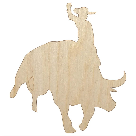 Rodeo Cowboy Riding on Bucking Bull Wood Shape Unfinished Piece Cutout Craft DIY Projects - 4.70 Inch Size - 1/8 Inch Thick