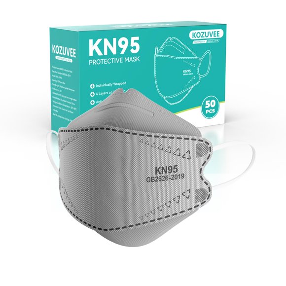 Mascarillas faciales KOZUVEE KN95 desechables grises, paquete de 50