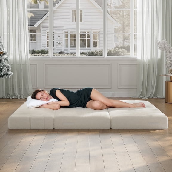 Me'On 6” Folding Sofa Bed Foldable Floor Mattress with 2 Pillows, Suitable for Living Room, Twin Size, Adult, Beige