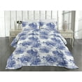thumbnail image 2 of Ambesonne Vintage Quilted Coverlet 3 Pcs, Hand-Drawn Monochrome Flora, King Size, Dark Ceil Blue and Grey, 2 of 4