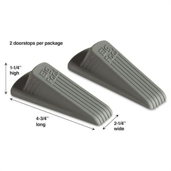 Master Caster Big Foot Doorstop, No Slip Rubber Wedge, 2.25W X 4.75D X 1.25H, Gray, 2-Pack
