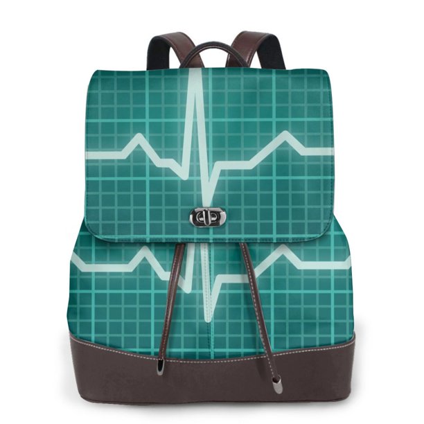 Easygdp ECG Wave Mochila de Cuero para Mujeres, Bolso de Hombro, Bolsos de Mano de Moda para Trabajo y Viajes