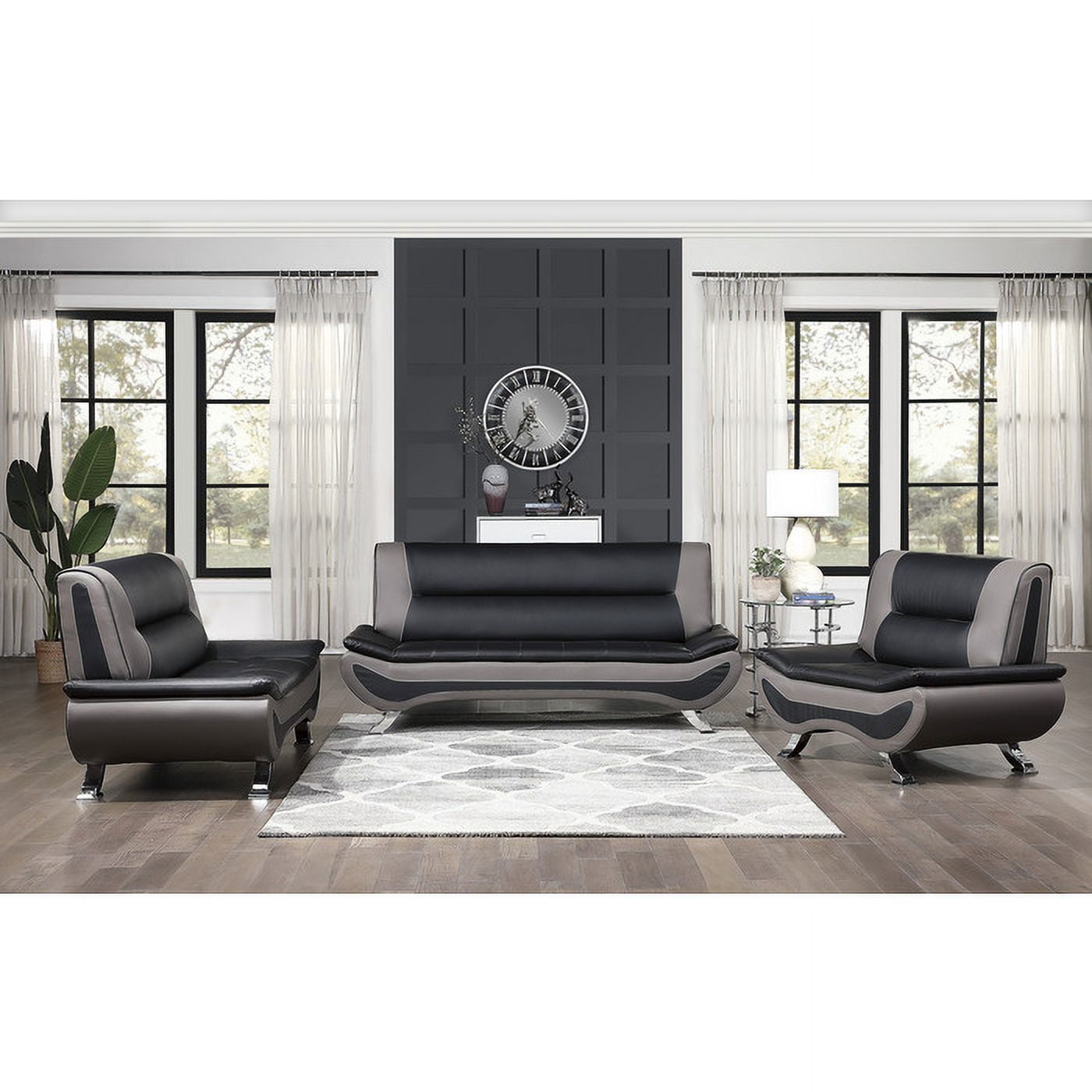 Lexicon Veloce Faux Leather Accent Chair in Black and Gray