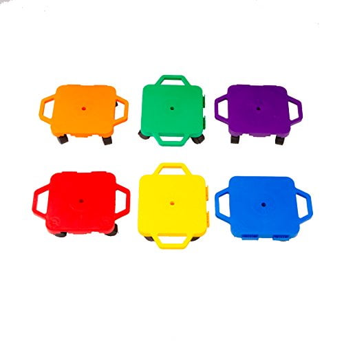 Cosom Scooter Board Set, 12 Inch Childrens Sit Scoot Board with 2 Inch Non-Marring Nylon Casters Safety Guards for Physical Education Class, Sliding Boards with Safety Handles, Assorted Colors