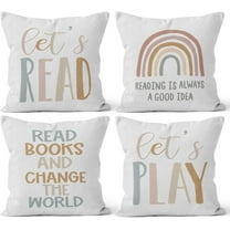 Reading Pillow Cover,Classroom Throw Pillows,Lets Play Read Classroom Decorative 18 x 18 Throw Pillow Cover,Classroom Pillows for Kids Reading Corner Room Nursery Decor Set of 4 Pillowcase