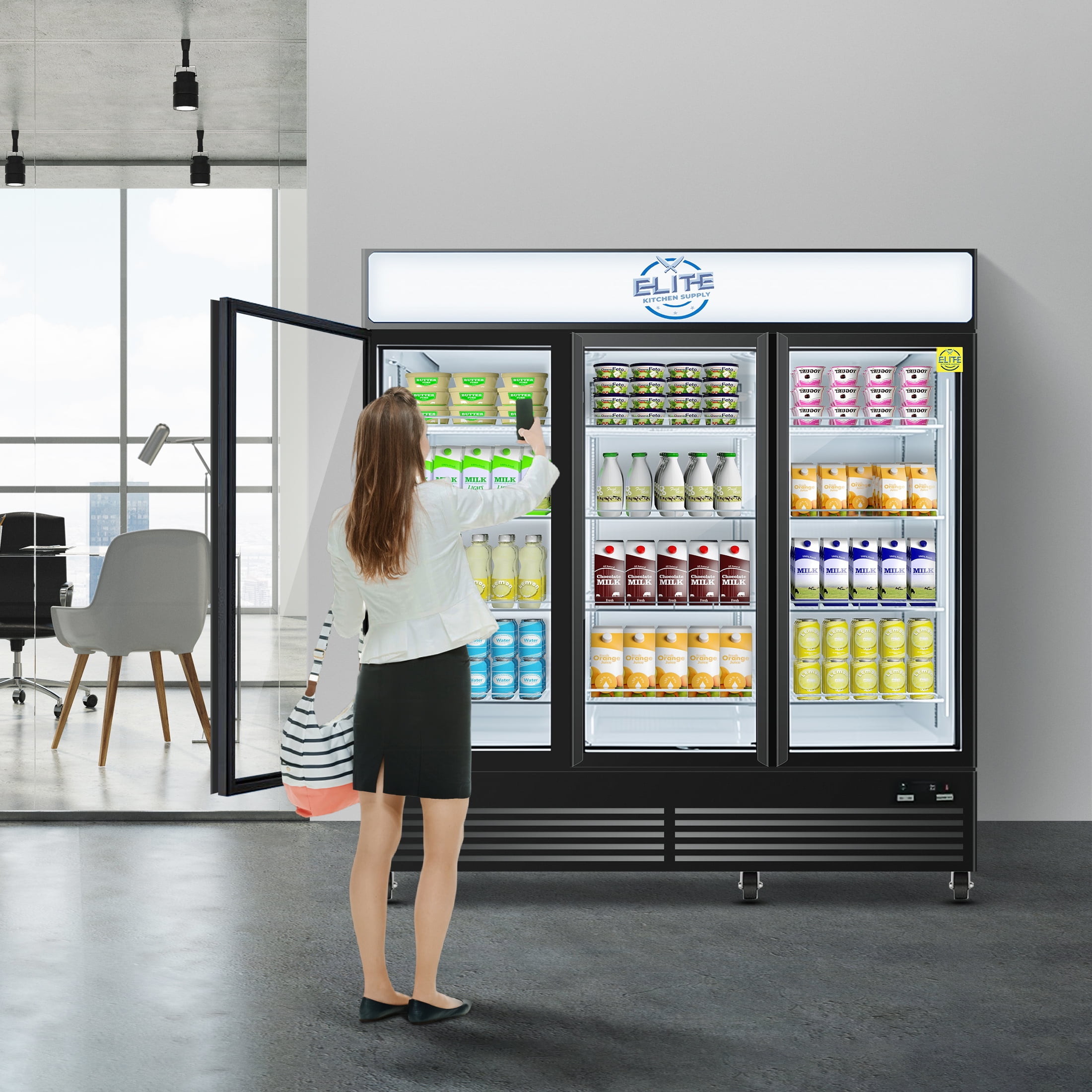 NSF 74 in. Commercial Glass Door Merchandiser 49 Cu.Ft. 3-Door Refrigerator Energy Saving Cooler ETL