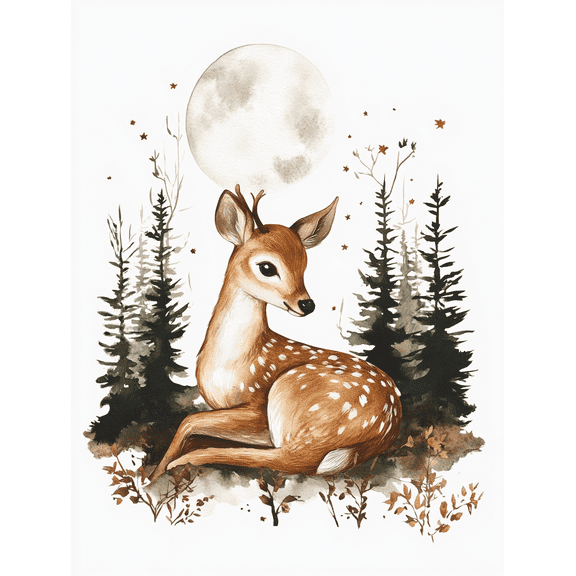 Cute Fawn Forest Watercolor Wall Art Canvas Prints， Suitable for Living Room， Bedroom， Bathroom， Office， and Nursery Decor