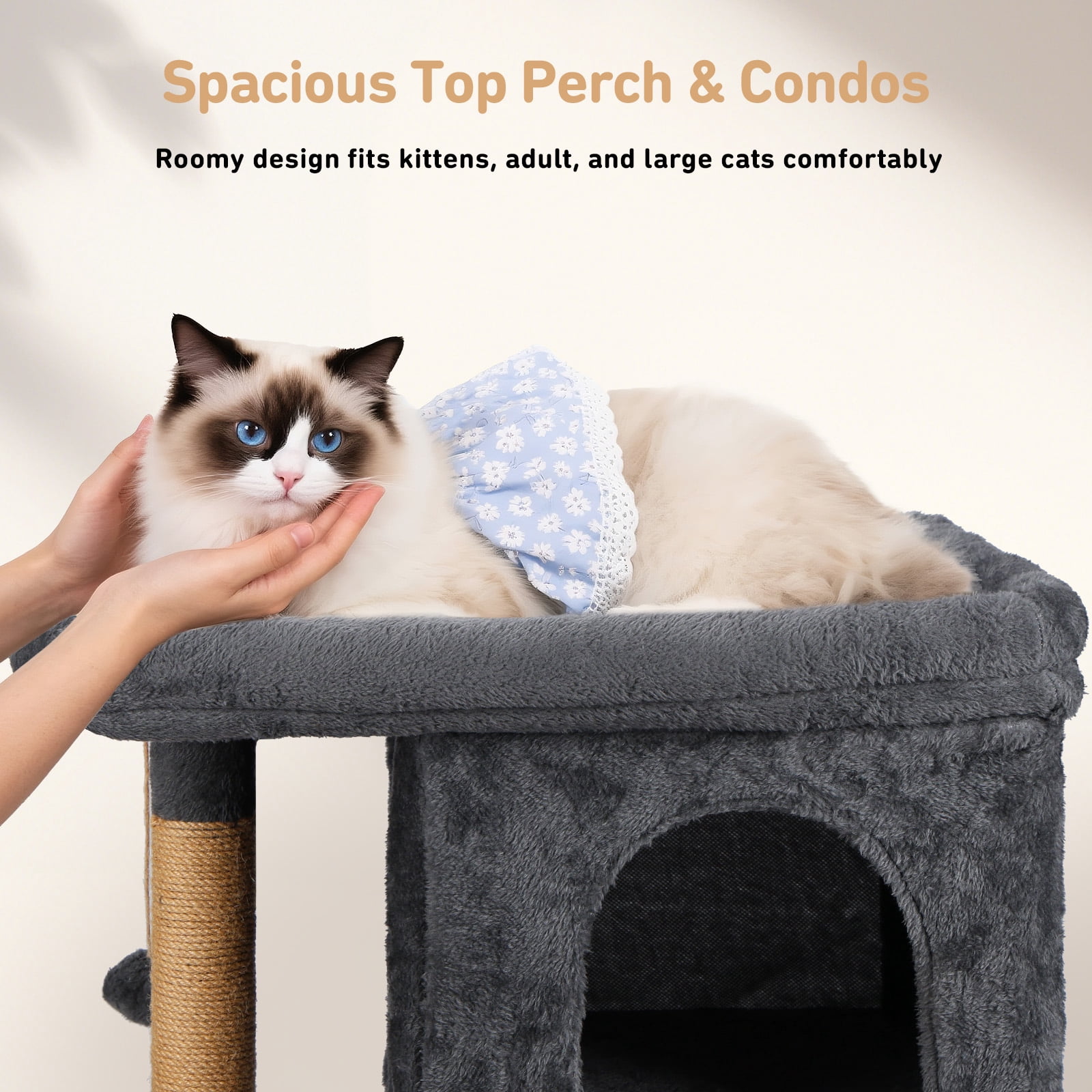 ZephyPaws 36in Cat Tree for Large Adult Cats,Cat Tower Condo with Extra Large Perch,Scratching Posts for Kittens Indoor Cats,Gray