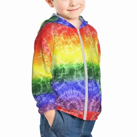 

Uemuo Colorful Tie Dye Pattern Rash Guard for Boys Girls Long Sleeve Swim Shirts UPF 50+ UV Sun Protection Hooded Fishing Shirt with Pocket for Kid-2 Years